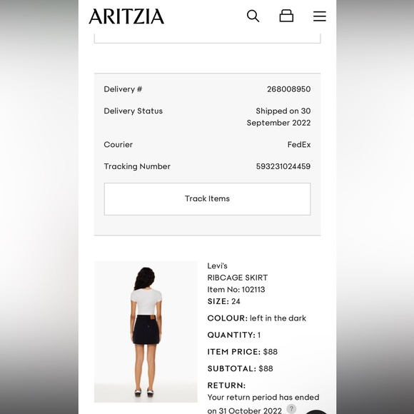 Levi’s Ribcage Short Skirt purchased from aritzia - Picture 6 of 6